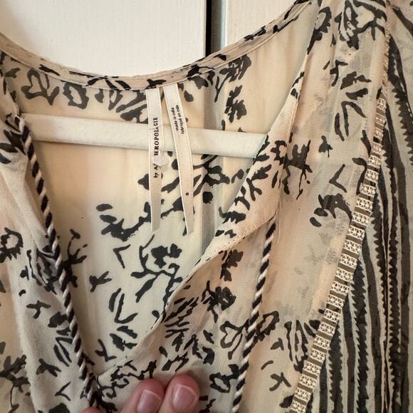 Anthropologie Talulah Tiered Midi Dress Cream Black Boho Tiered Patterned Boho - Picture 7 of 9